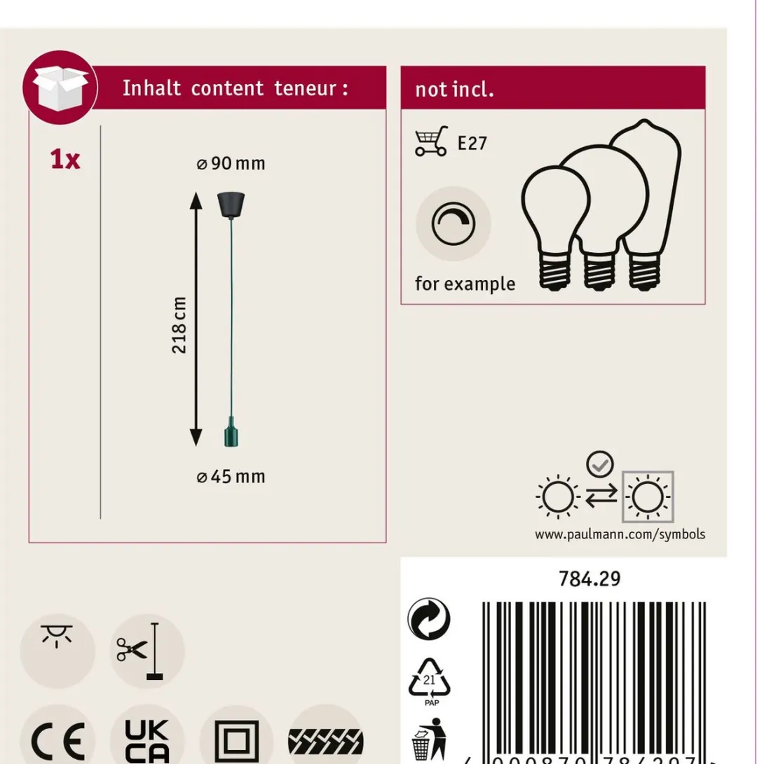 Paulmann Neordic Hanglamp Ketil E27 60W - Groen/Zwart - afbeelding 6 van 6
