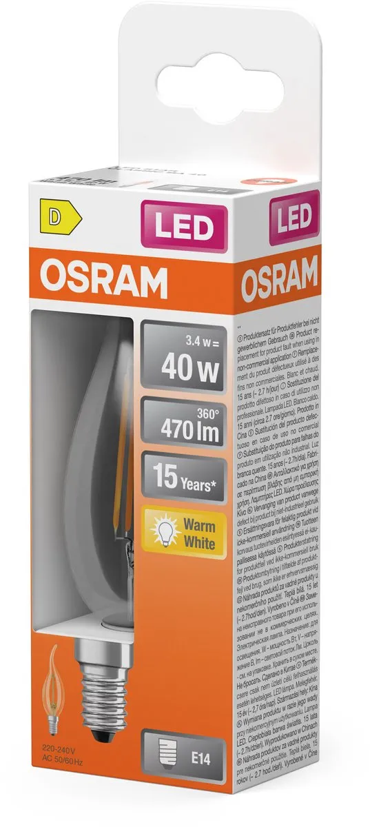 Osram LED Ster Kaarslamp BA40 3,4W - 470lm Warm Wit