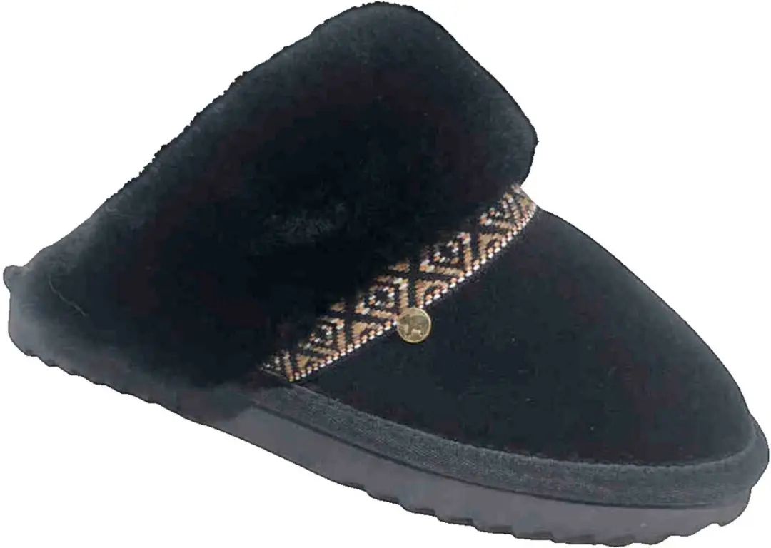 Warmbat Flurry Suede Tape Black/Black dames pantoffel (open hiel) maat 40 zwart