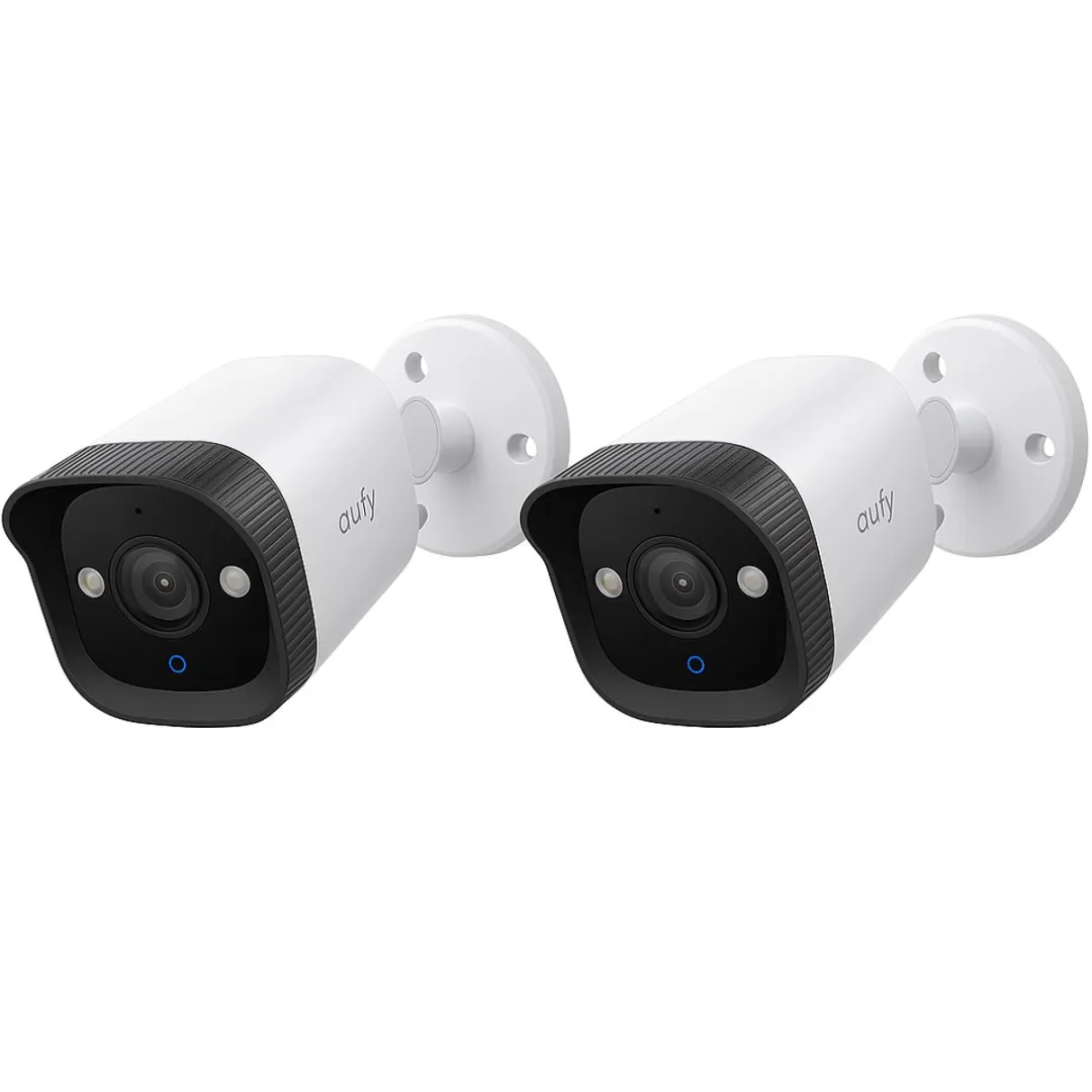 eufy Security PoE Bullet CCTV Camera E40 Add-On 2-pack, Wired Outdoor Surveillance, 4K UHD, 122° FOV, F1.6 Color Night Vision, 24/7 Recording, Person/Vehicle/Pet AI Detection, Red & Blue Lights, IP67