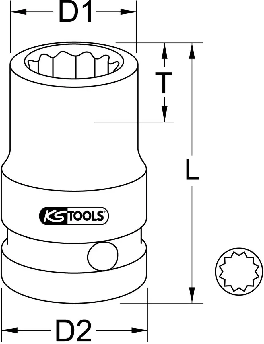 KS TOOLS 1/2" 12-kant-Kraft-Steekdop kort 24 mm