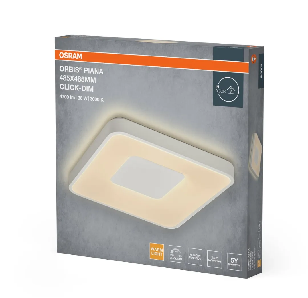 Osram Orbis Piana LED Plafondlamp 485mm 36W Warm Wit Click-DIM - Wit