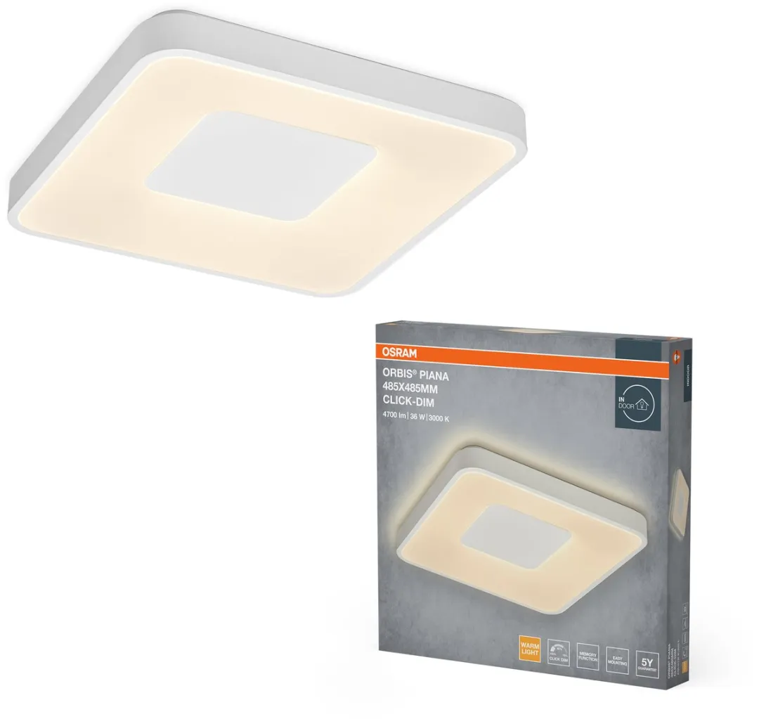 Osram Orbis Piana LED Plafondlamp 485mm 36W Warm Wit Click-DIM - Wit