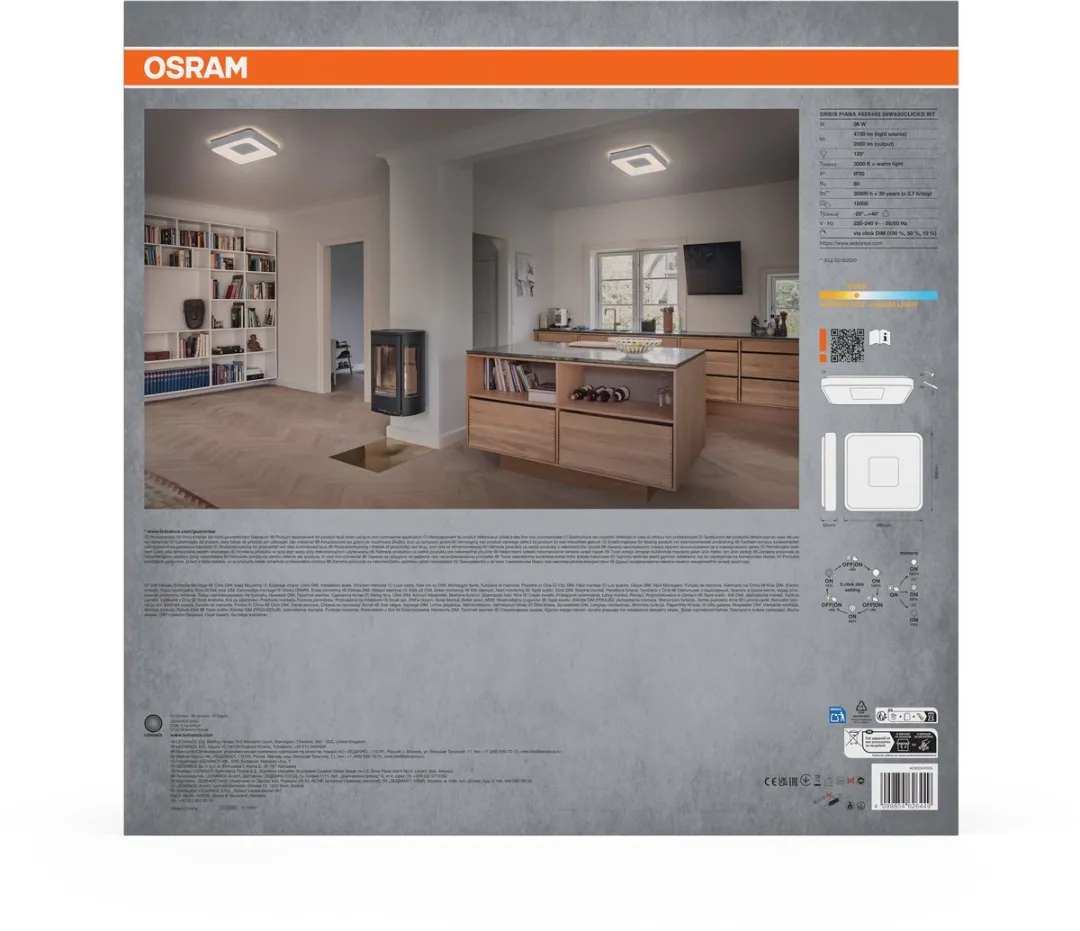 Osram Orbis Piana LED Plafondlamp 485mm 36W Warm Wit Click-DIM - Wit