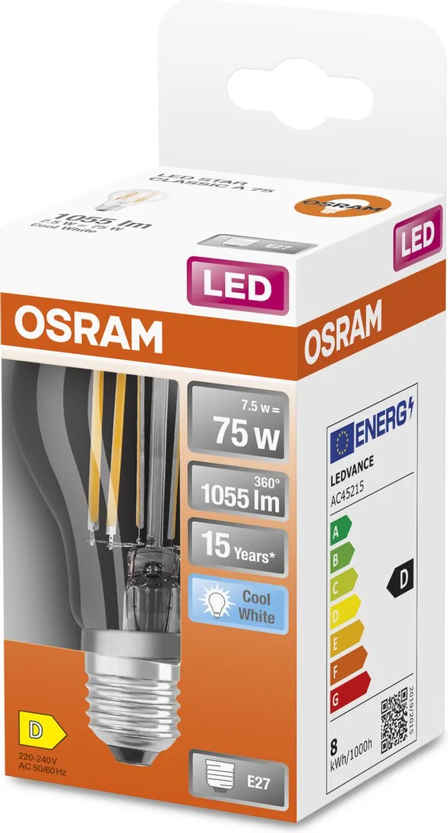 Osram LED-lamp E27 7.5W Koelwit - 4000K