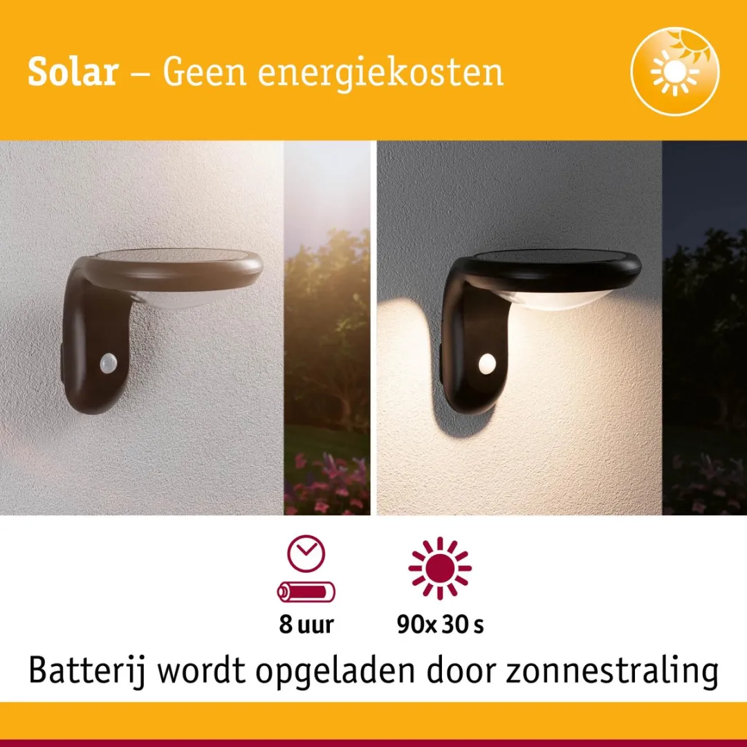 Paulmann Diskola Solar LED Wandarmatuur Antraciet - 3000K 3,5W - afbeelding 6 van 6
