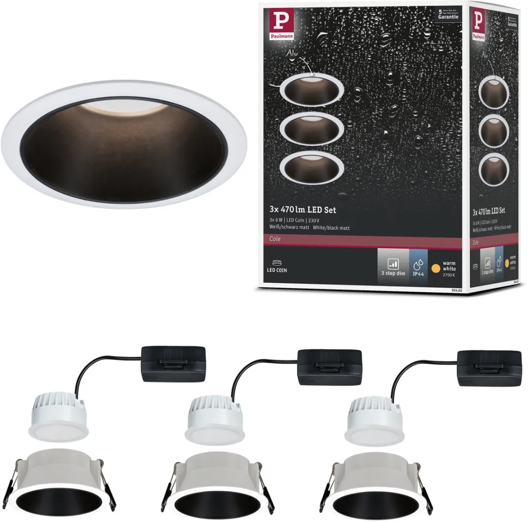 Paulmann LED-inbouwlamp 3-Step-Dim Cole Coin 3x6W