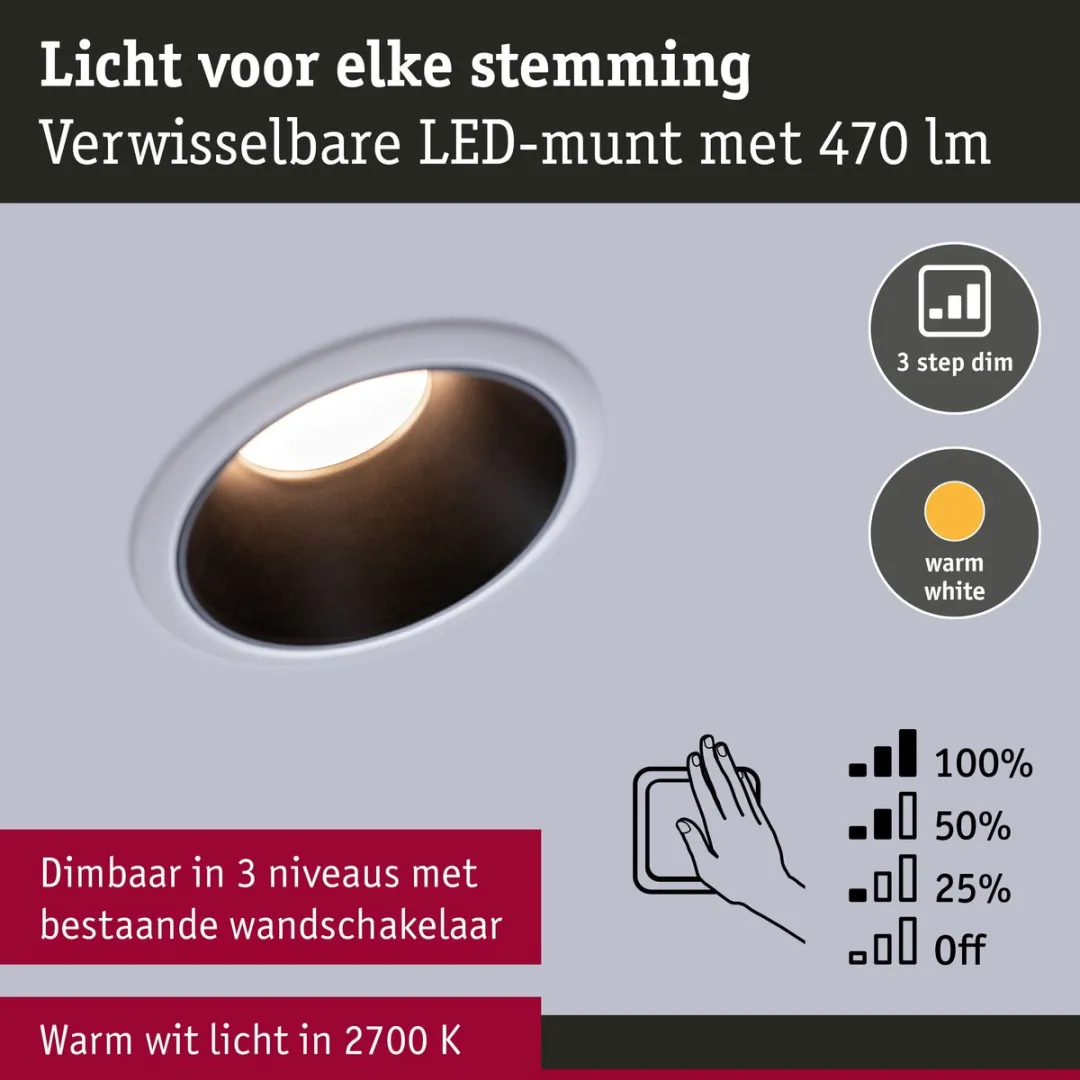 Paulmann LED-inbouwlamp 3-Step-Dim Cole Coin 3x6W - 3x470lm - IP44