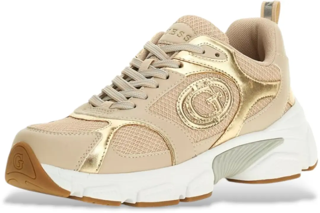 Lace-Up Sneakers with Polyester and Polyurethane Wo - Beige