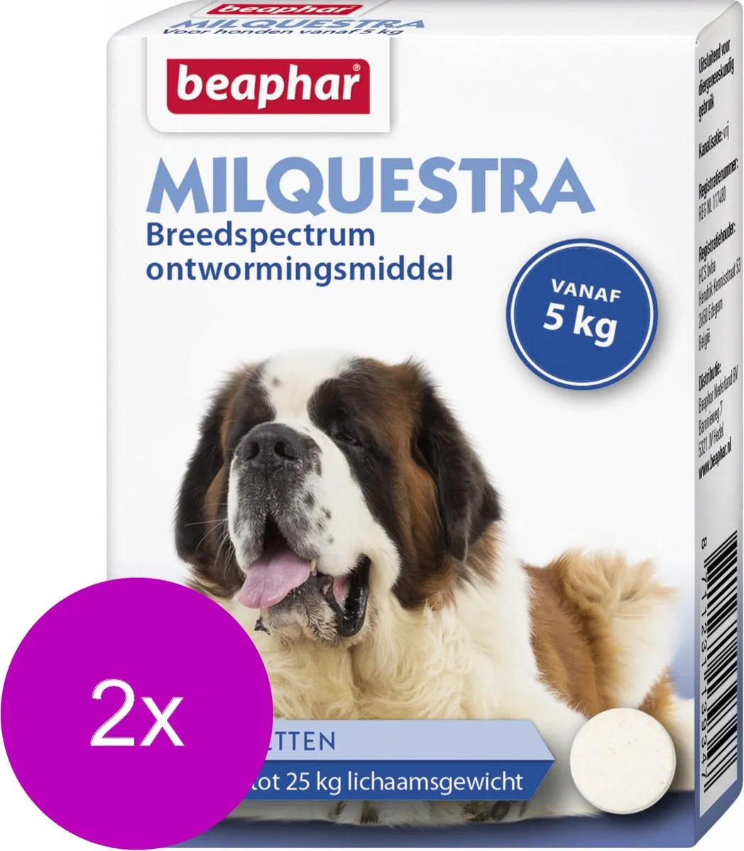 Beaphar Milquestra Hond Rund 20 Stuks - Anti-wormenmiddel