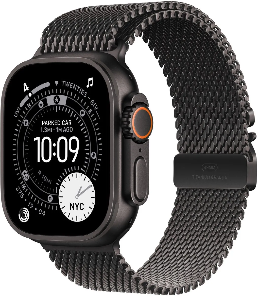 Apple Watch Ultra 49mm Zwart Titanium Milanese Loop - M