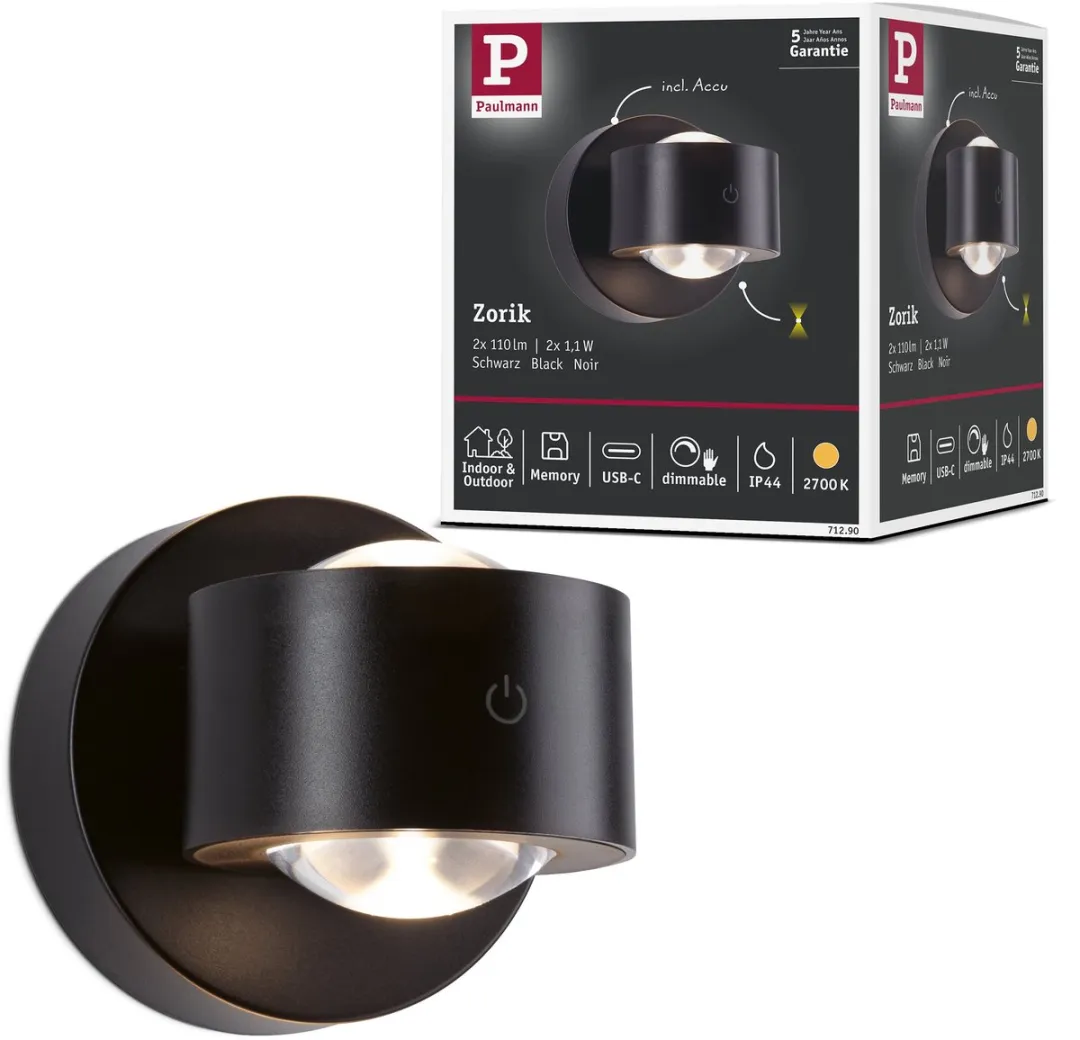 Paulmann Zorik LED Wandlamp op Accu IP44