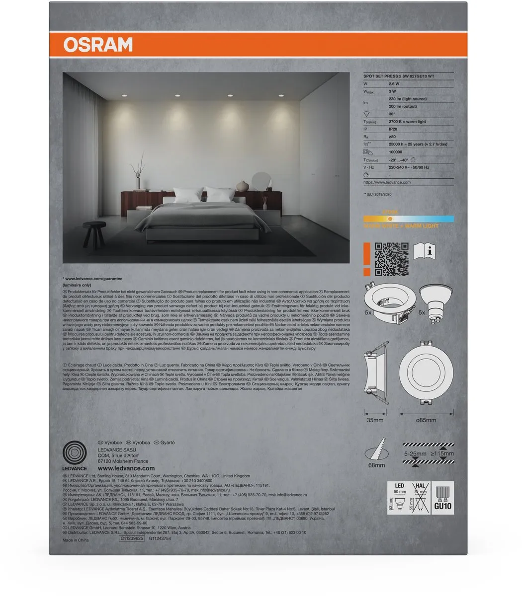Osram Spot Set GU10 2.6W Warm Wit - 5 Stuks - afbeelding 6 van 6
