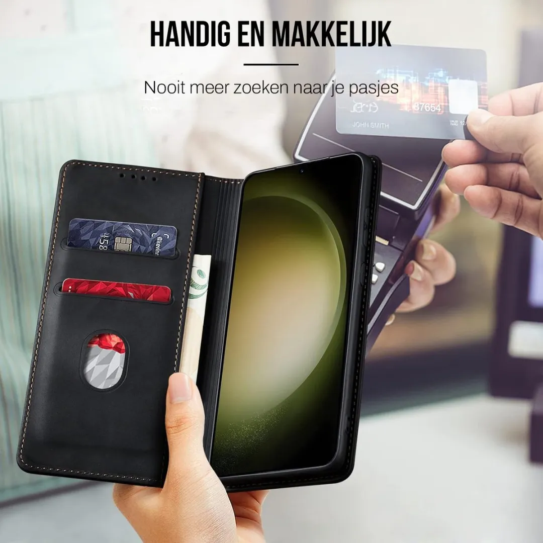 Nuvex Hoesje Samsung Galaxy S23 - Anti-Shock Bookcase - 2 Pasjes - Zwart