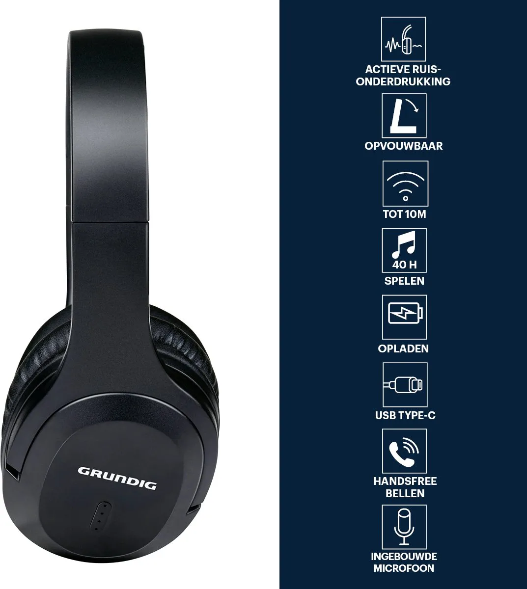 Grundig 60563 Over-Ear Bluetooth Koptelefoon - 40 Uur - Zwart