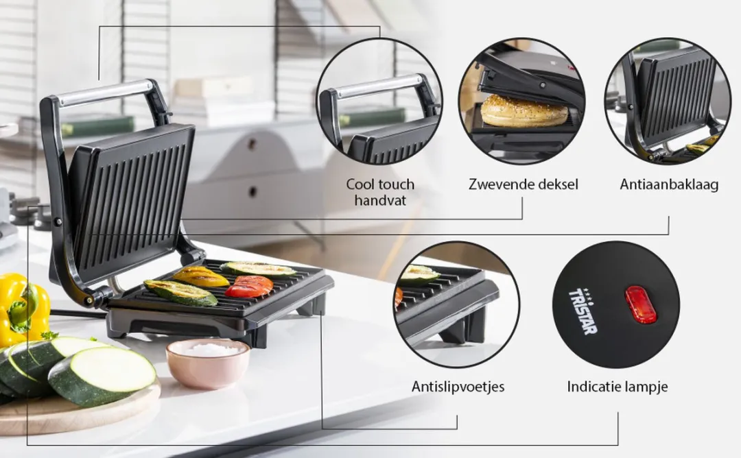 Tristar GR-2650 Contactgrill 700W - 22,5x14cm - Zwart