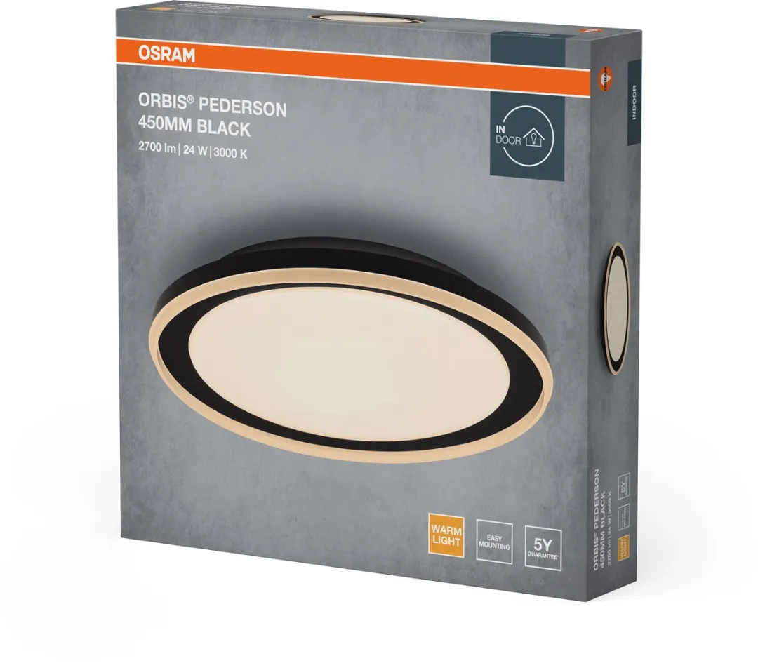 Osram Orbis Pederson LED Plafondlamp 24W - 1450lm - 450mm - Zwart - afbeelding 6 van 6
