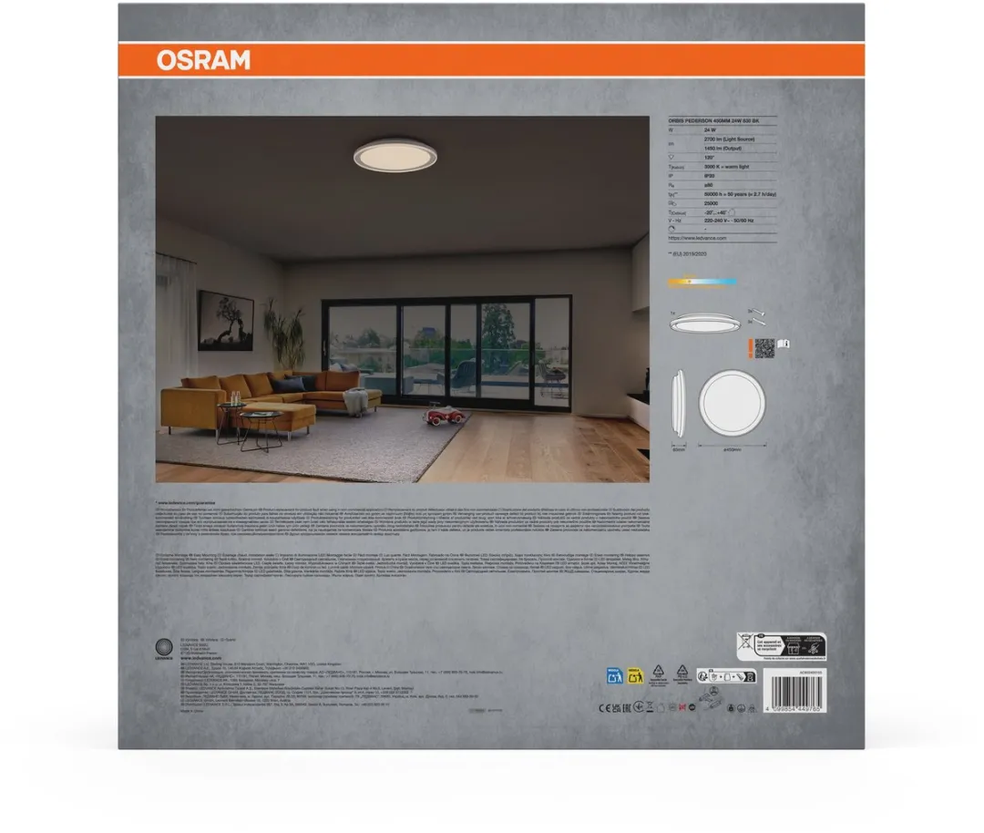 Osram Orbis Pederson LED Plafondlamp 24W - 1450lm - 450mm - Zwart