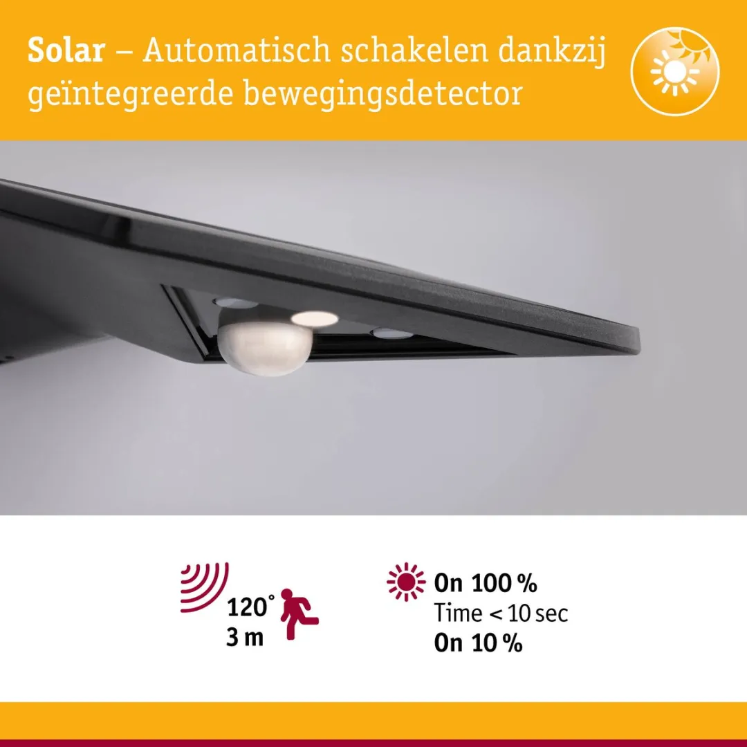 Paulmann Yoko Solar LED Huisnummerverlichting - Schemergestuurd Bewegingsmelder IP44 - 3000K - Antraciet - afbeelding 6 van 6