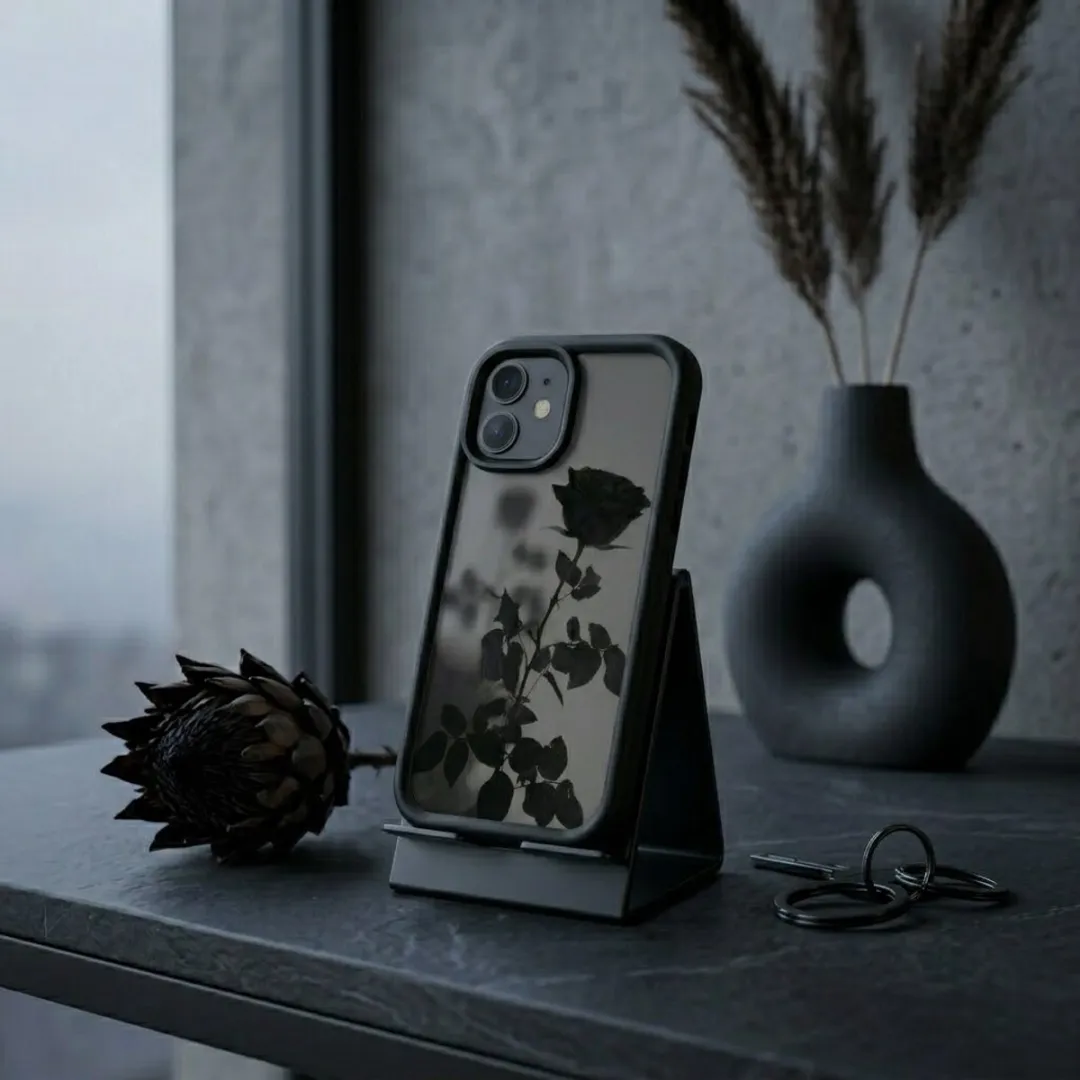 NUVEX iPhone 12 Hoesje - Zwart Transparant - Roos Print