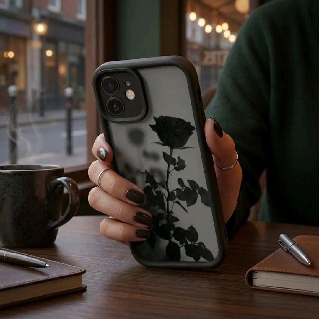 NUVEX iPhone 12 Hoesje - Zwart Transparant - Roos Print