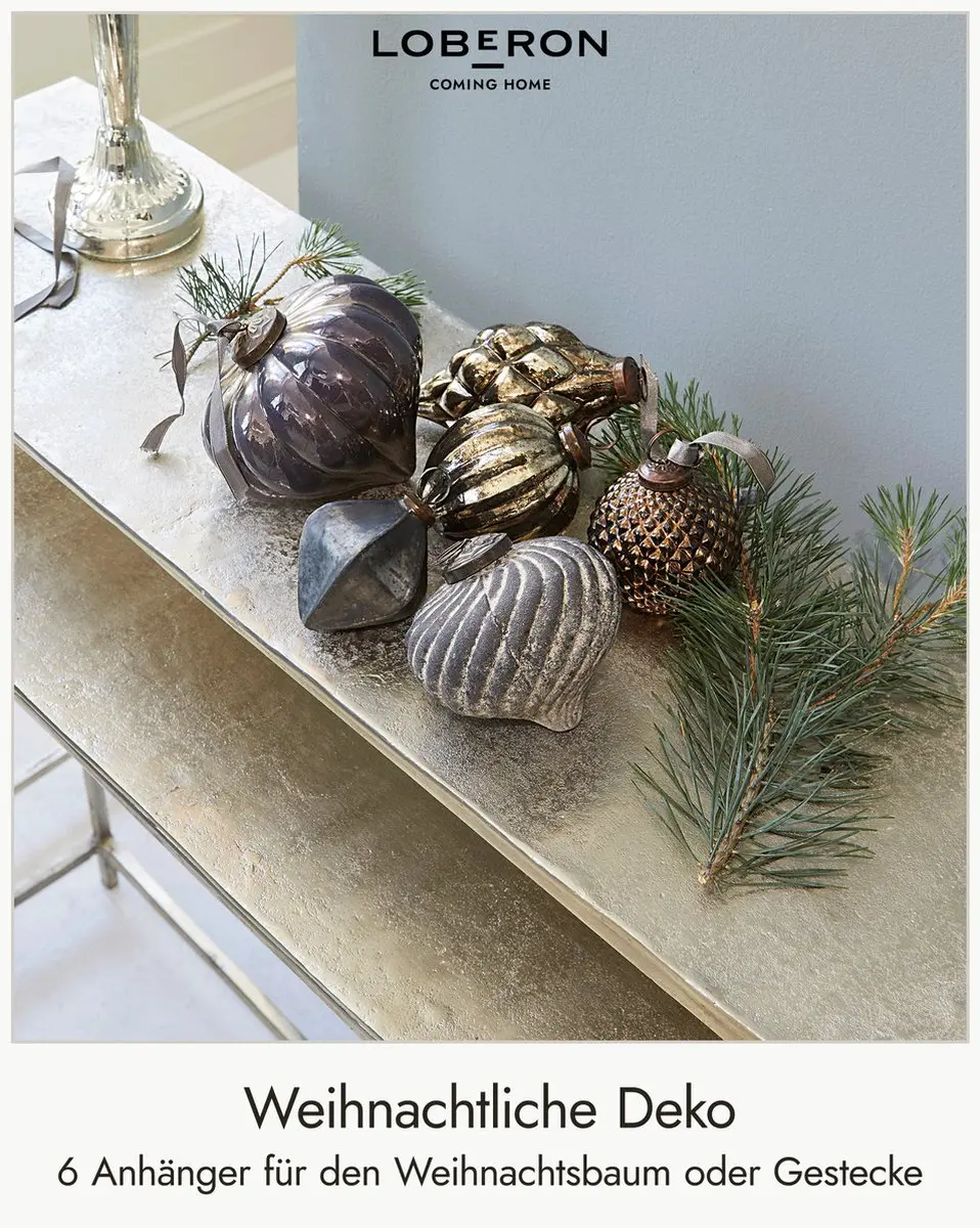 Loberon Alva Kerstversiering Set van 6 - Blauw - afbeelding 2 van 6