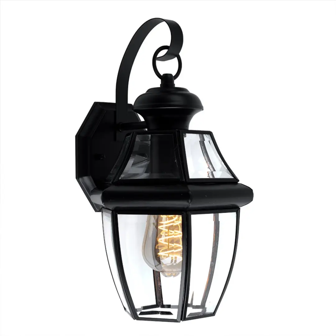 Buitenlamp lantaarn zwart wandlamp retro huis wandlamp, tuinlamp met glazen kap