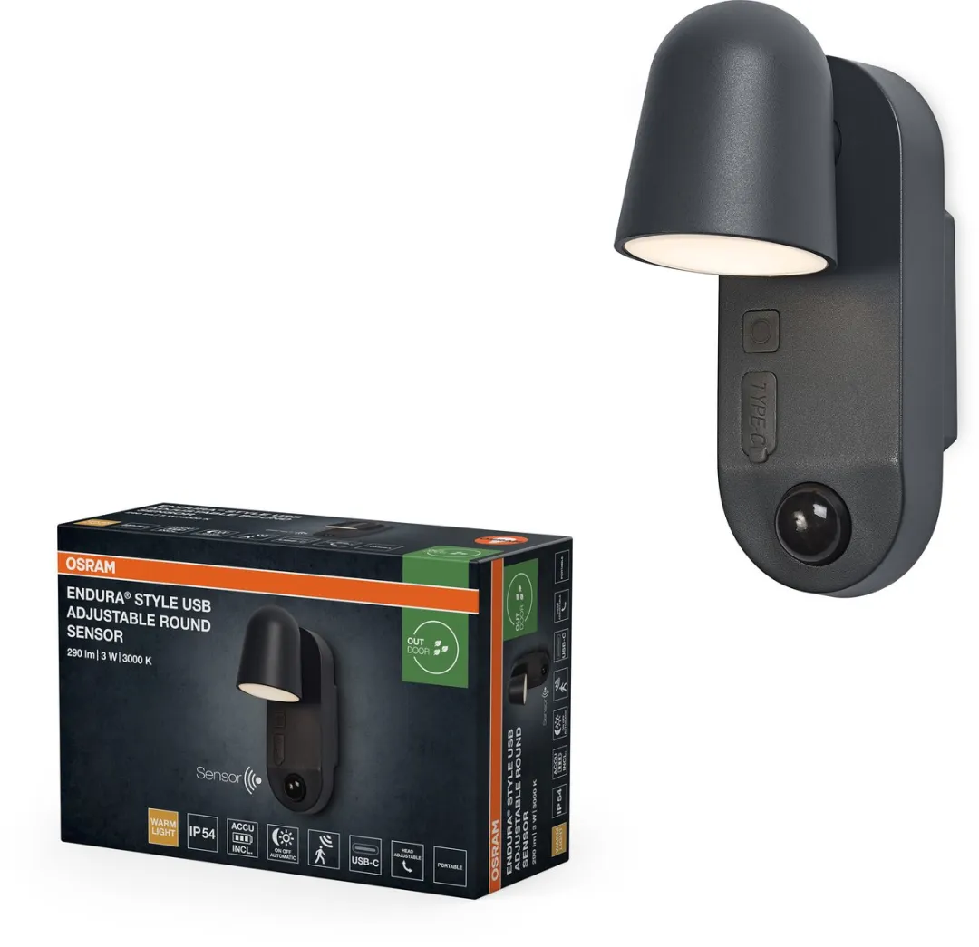 Osram Endura Style USB Sensor IP54 - Warm wit 3000K - Donkergrijs