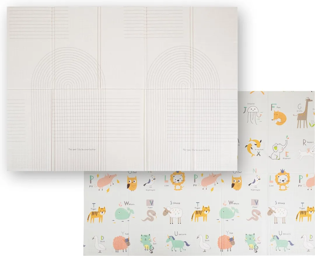 KiddyMoon Speelmat 150x200cm - Tweezijdig - Beige Strepen