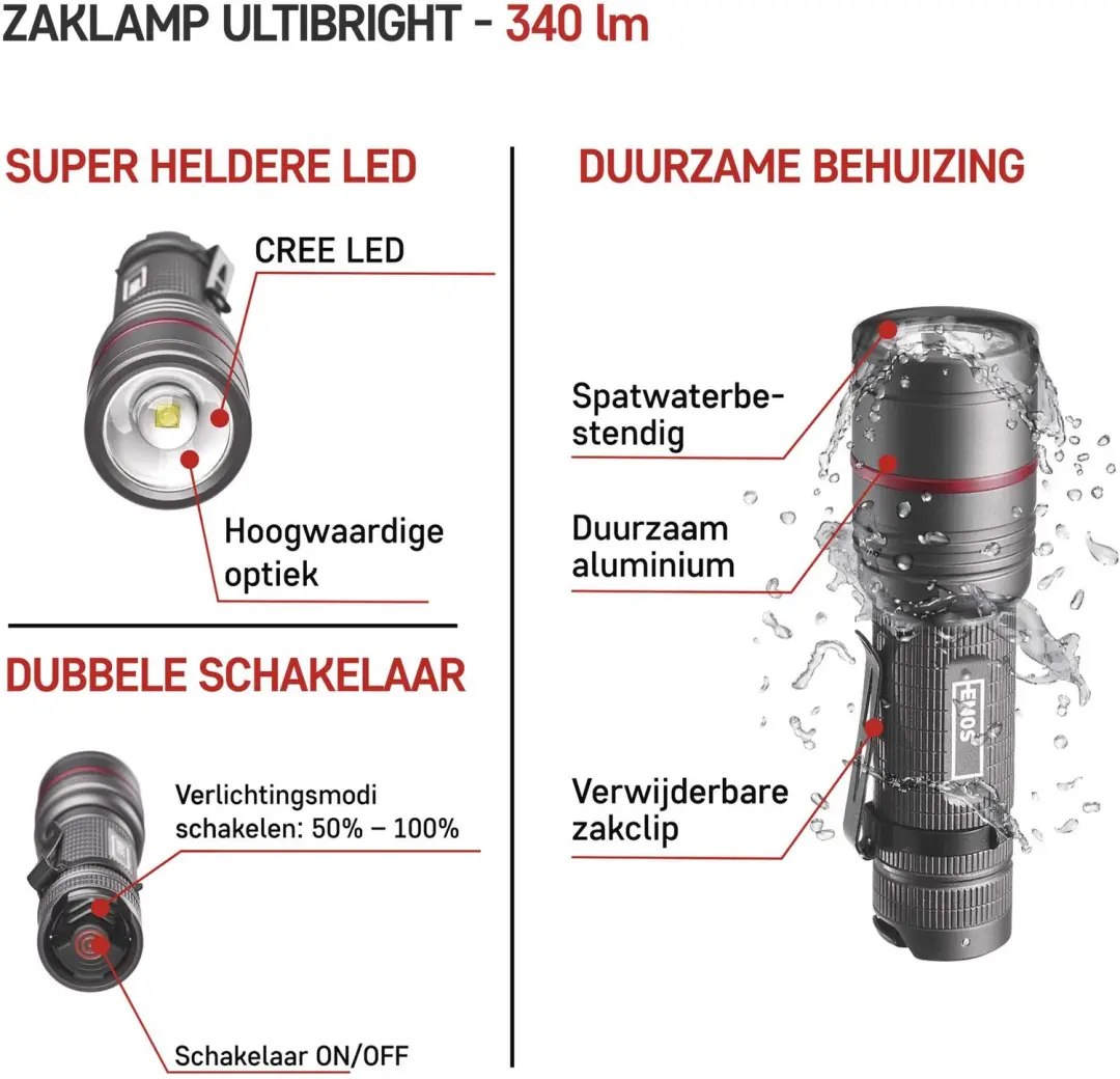 EMOS Ultibright 70 P3170 LED Zaklamp 340lm - Wit - afbeelding 4 van 6