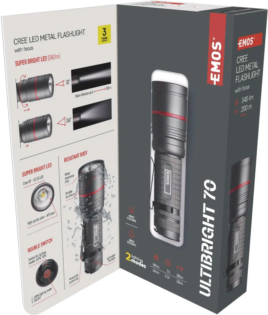 EMOS Ultibright 70 P3170 LED Zaklamp 340lm - Wit - afbeelding 3 van 6
