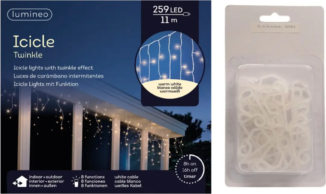 IJspegel verlichting warm wit buiten 259 lampjes met dakgoot haakjes