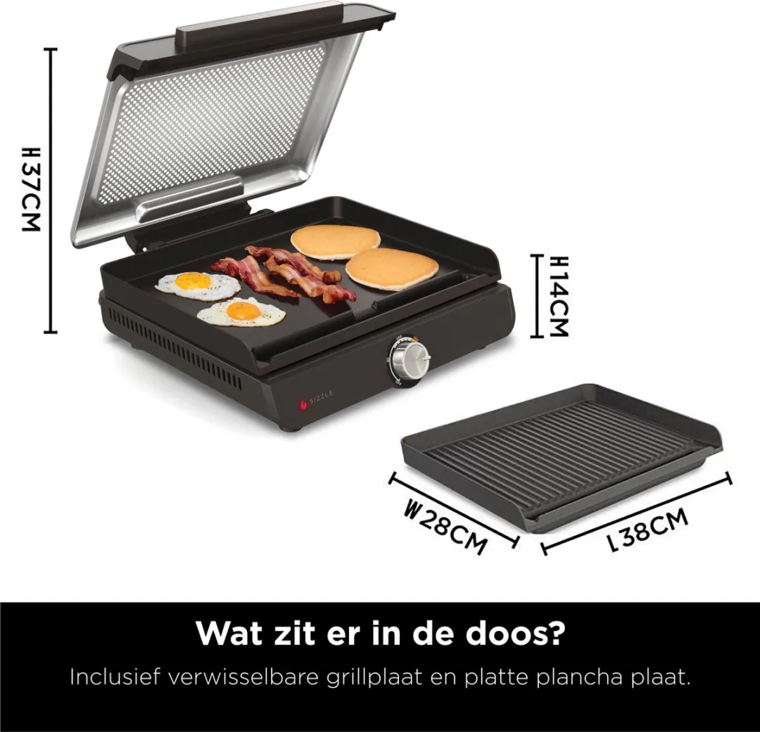 Ninja Sizzle - Rookvrije Elektrische Grillplaat - Verwisselbare Contactgrill en Plancha Bakplaat - Anti-Aanbaklaag - tot 260 °C - GR101EU