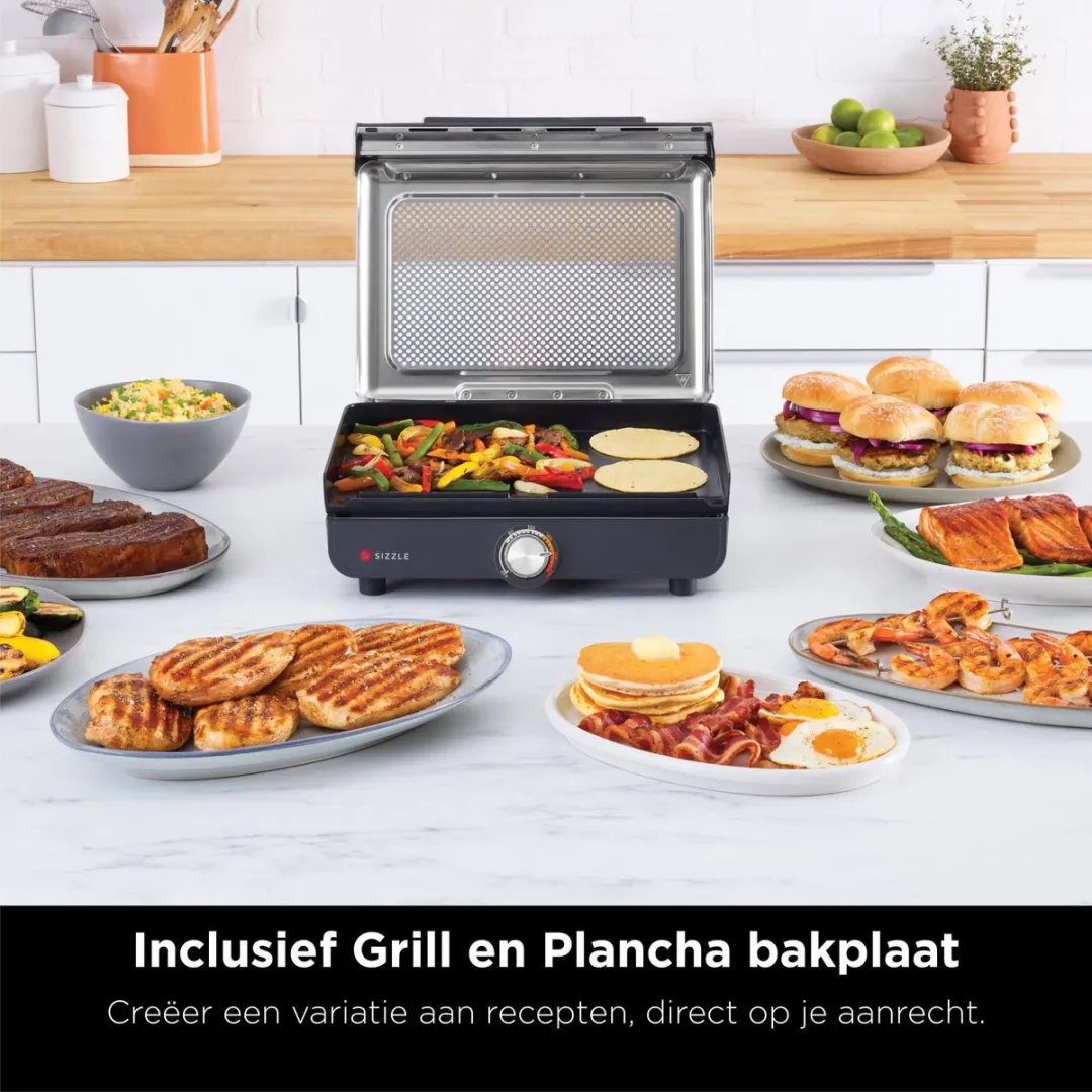 Ninja Sizzle - Rookvrije Elektrische Grillplaat - Verwisselbare Contactgrill en Plancha Bakplaat - Anti-Aanbaklaag - tot 260 °C - GR101EU