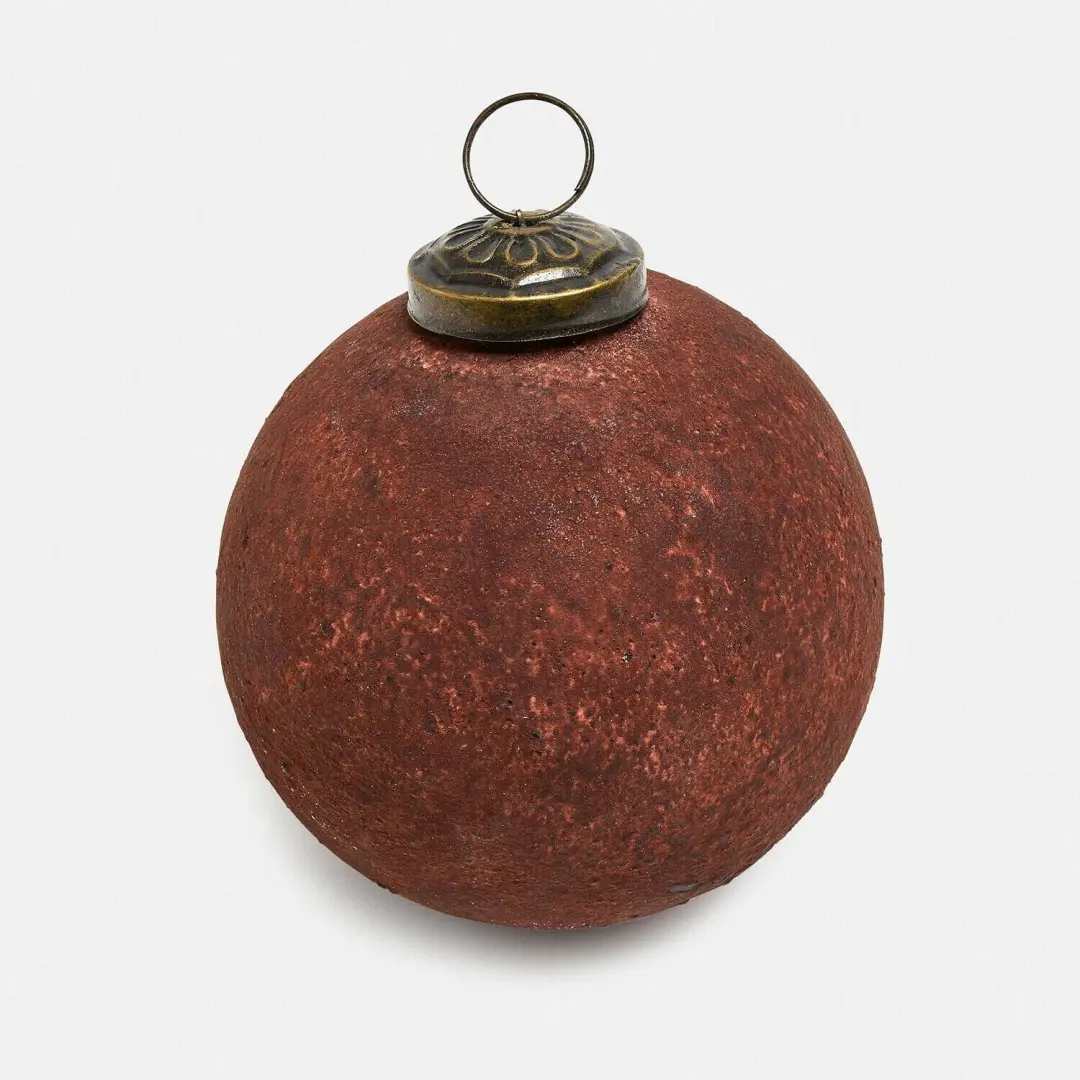 Loberon Kerstbal Pirovella set van 4 - Roodbruin - Ø10cm - afbeelding 2 van 5
