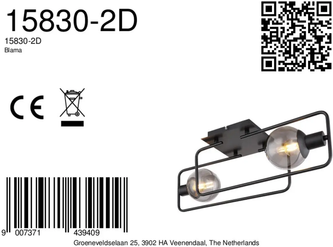 Globo Blama Plafondlamp 15830-2D - E14 - Zwart - afbeelding 6 van 6