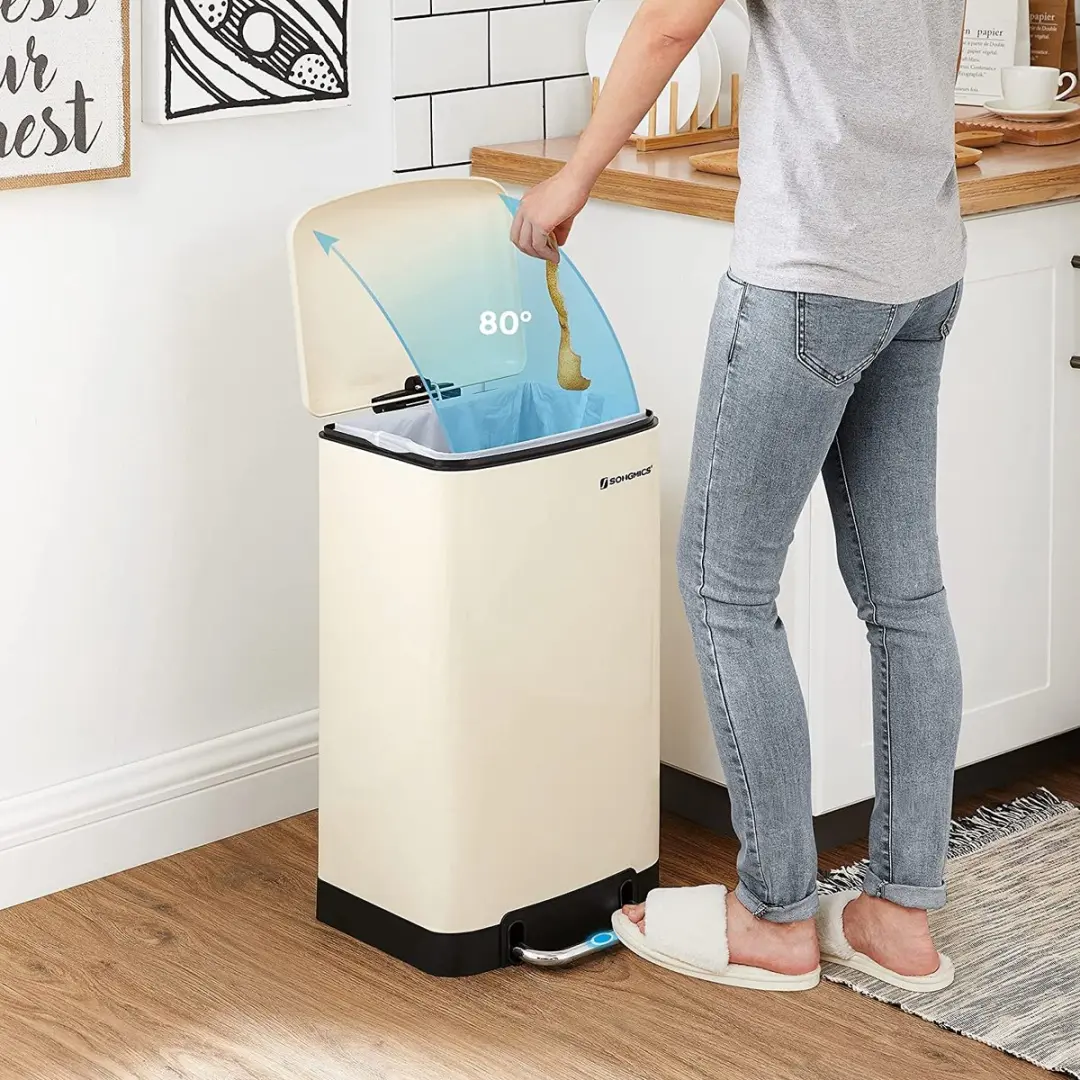 Songmics Pedaalemmer 30L Softclose - Cremewit - afbeelding 2 van 6