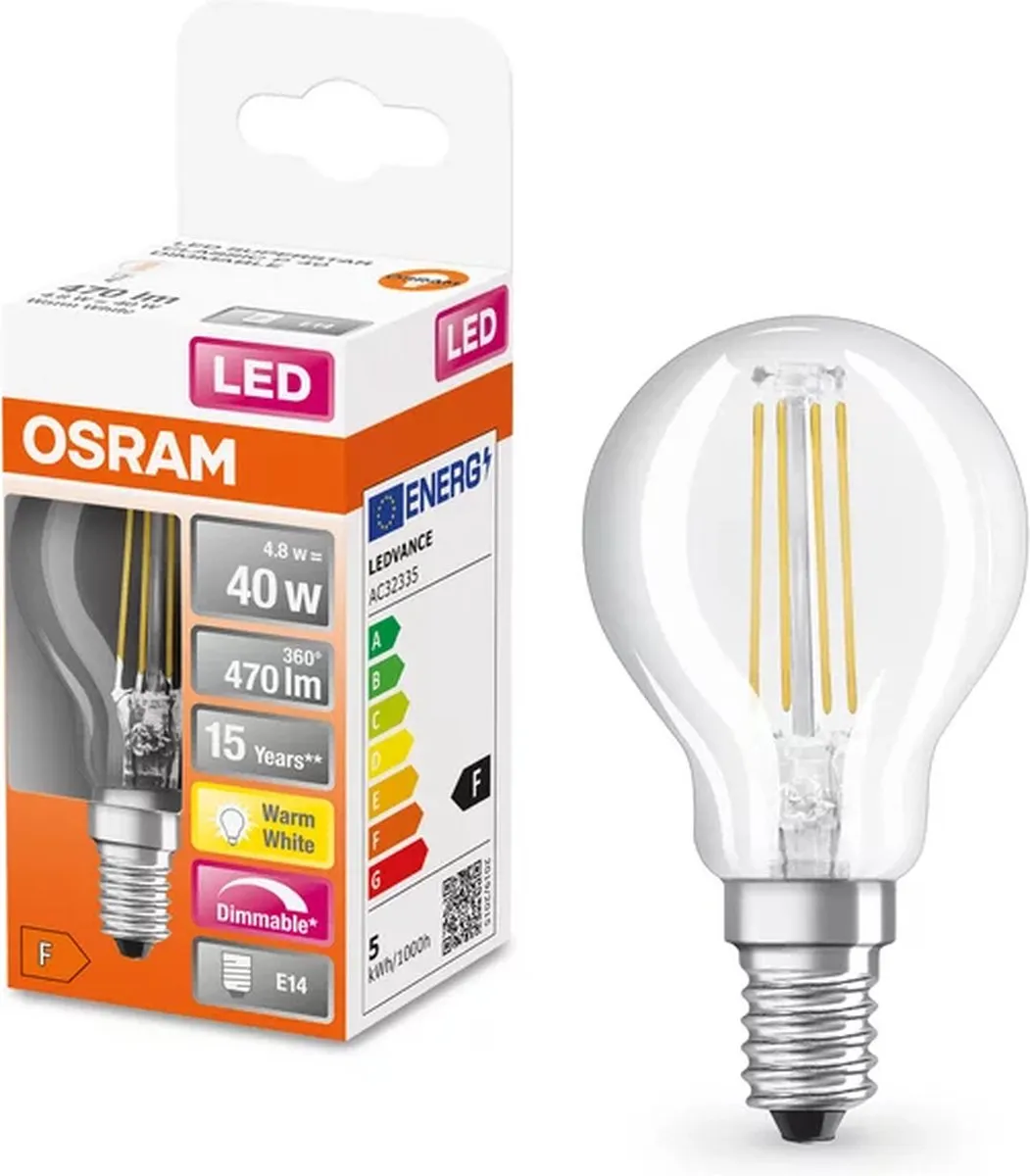 Osram LED-lamp E14 4.8W Warmwit - 2700K - Helder
