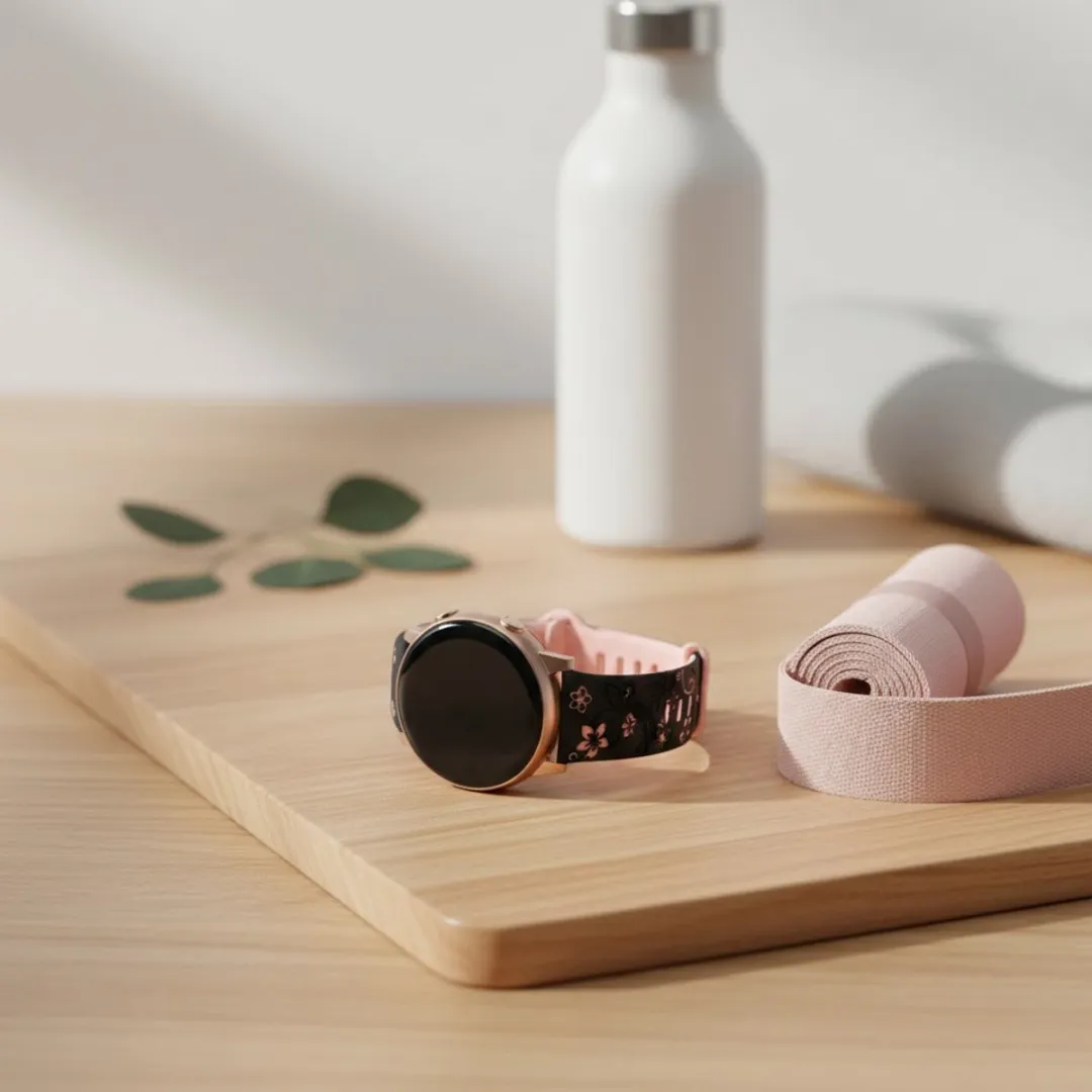 NUVEX Zwart Roze Silicone Horlogeband 20mm - Bloemenpatroon