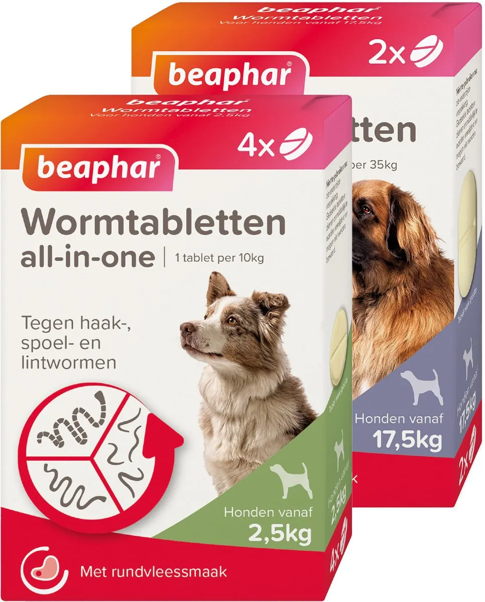 Beaphar Wormtablet All In One Hond - Anti wormenmiddel - 1 x 2 tab 17.5 Tot 70 Kg