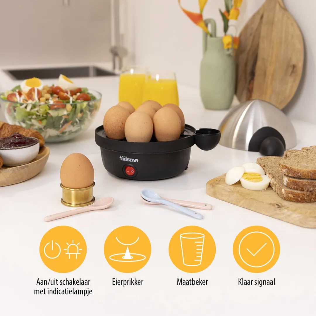 Tristar EK-3076 Eierkoker 350W - 7 Eieren - RVS/Zwart