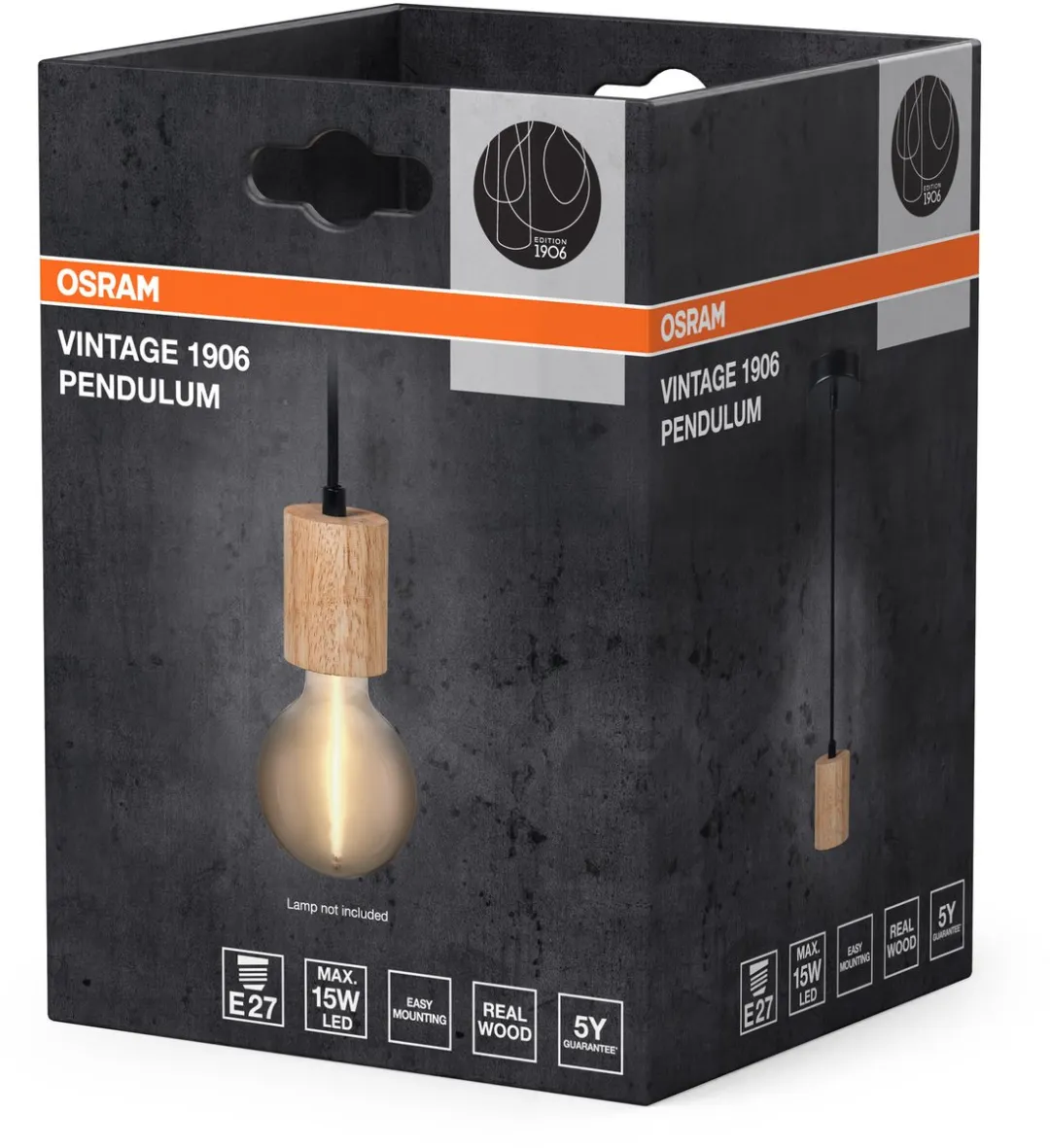 Osram Vintage 1906 Cylinder Hanglamp - Hout - 15W E27 - Ø100cm - afbeelding 6 van 6