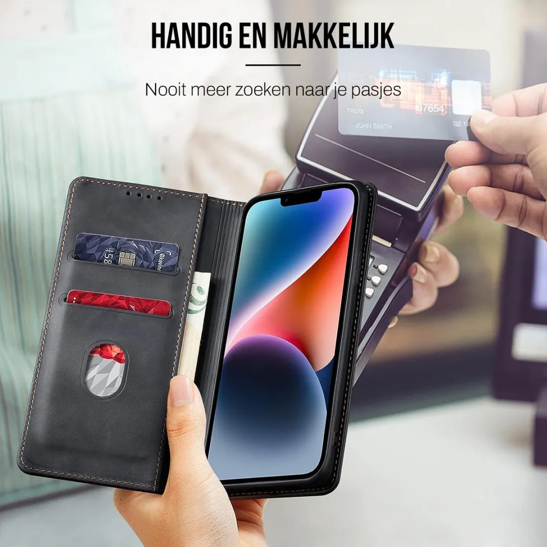 Nuvex iPhone 14 Hoesje met Pasjeshouder - Zwart - 2 Pasjes