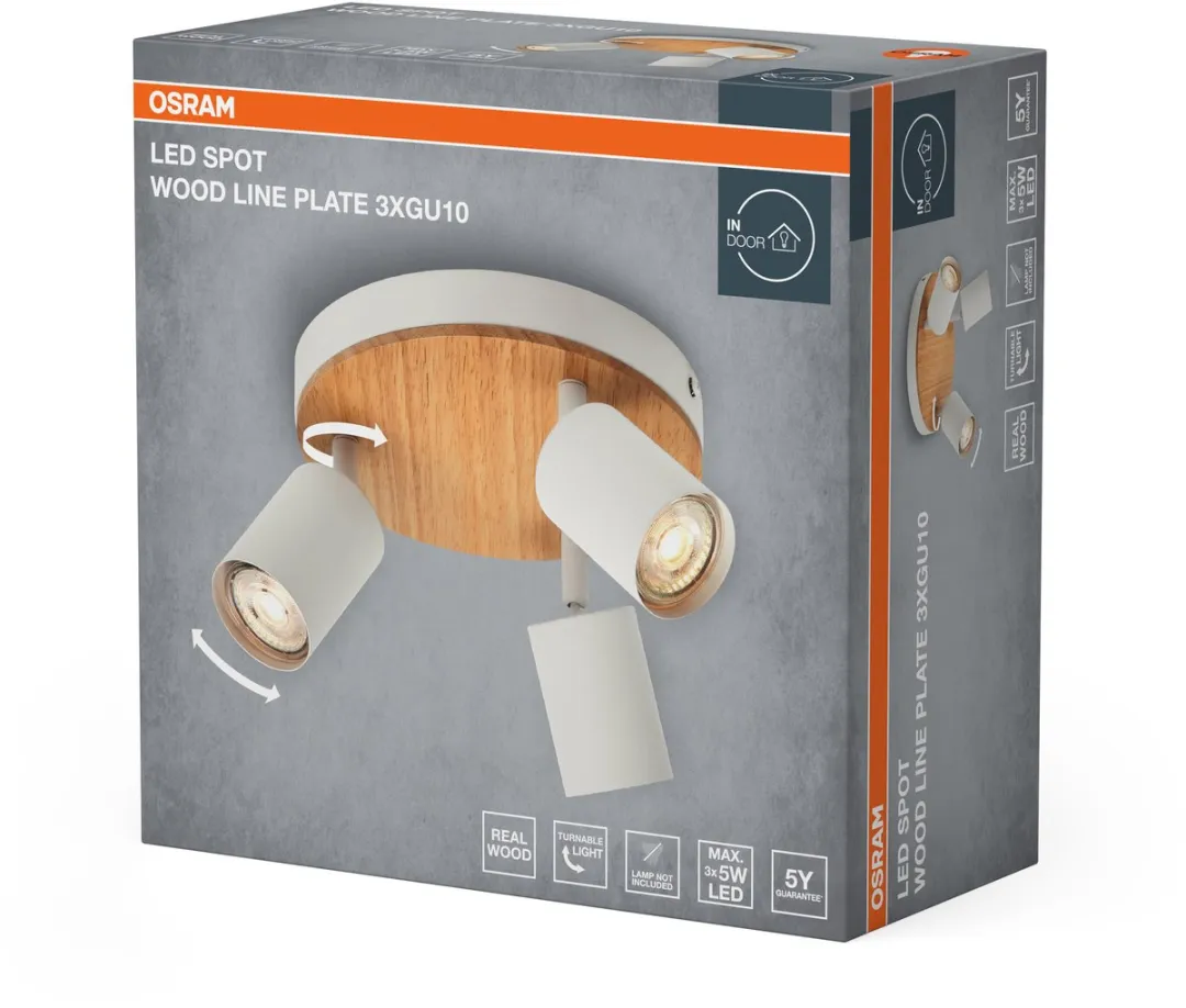 Osram LED Spot Wood Line Plaat 200mm - 3xGU10 Wit/Hout