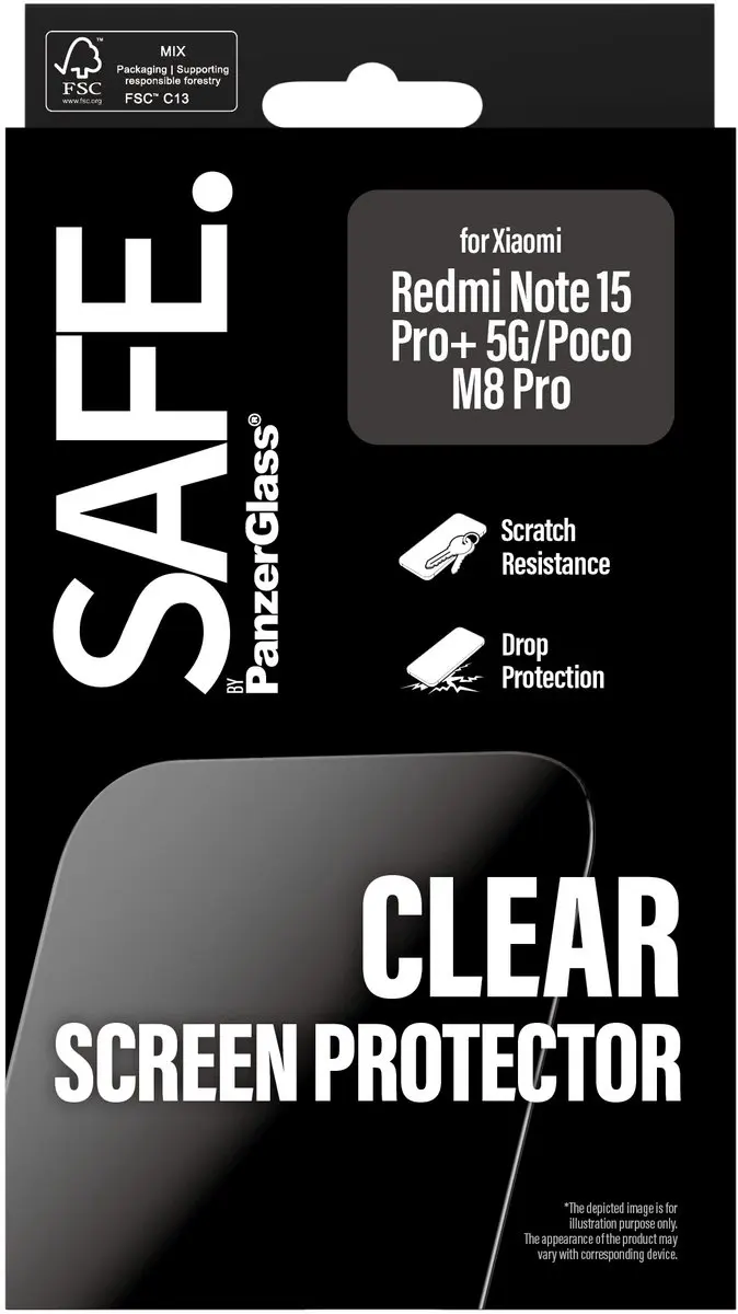 SAFE by PanzerGlass Ultra-Wide Fit Screenprotector Xiaomi Redmi Note 15 Pro Plus 5G - afbeelding 4 van 6