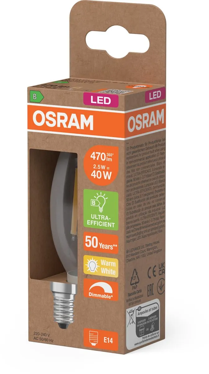 Osram LED-lamp Mini Kaars Classic B40 Filament 2,5W E14 - Warm wit