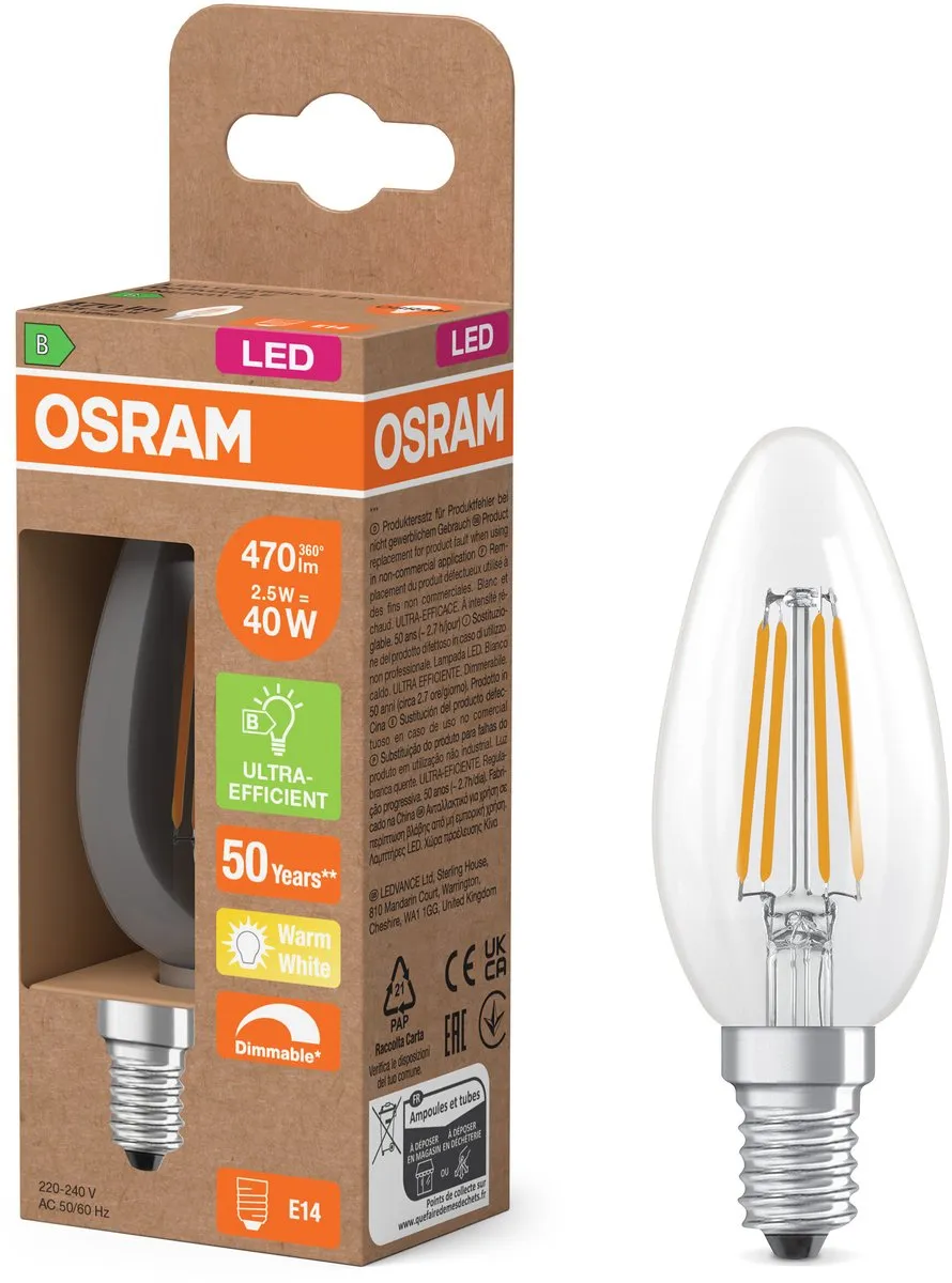 Osram LED-lamp Mini Kaars Classic B40 Filament 2,5W E14 - Warm wit