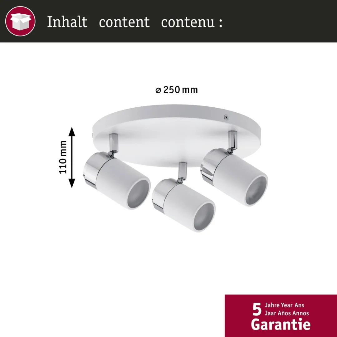 Paulmann Zyli Spotlight IP44 GU10 - 3x10W Wit/Chroom - afbeelding 6 van 6
