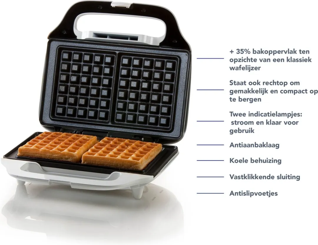 Domo DO9133W Wafelijzer XL 900W - 2 Platen - Wit