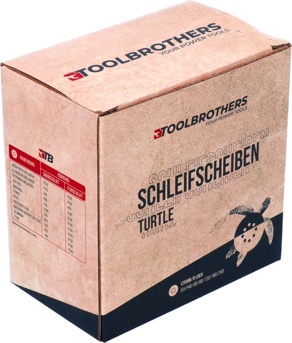 Toolbrothers TURTLE Schuurset 125mm - 6 Korrels (P40-P240) - 60 Stuks - afbeelding 6 van 6